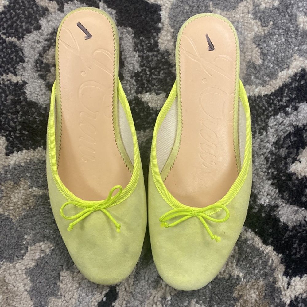 J. Crew Neon Lime Suede Bow Slip-On Flats